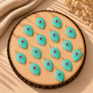 Pendentif en amazonite incrusté en forme de feuille 14x10mm, pierre précieuse en vrac, pour la fabrication de bijoux, fourniture pour colliers et artisanat - Product Image 3