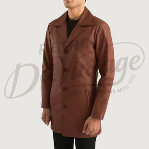 Abrigo de Cuero Marrón Premium para Hombre, Corte Entallado, Estilo Gabardina, Piel de Oveja Genuina, Chaqueta Casual de Negocios, Prenda Exterior Clásica - Product Image 5