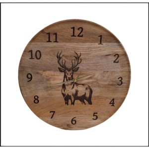 Handcrafted Mango Wood Wall <b>Clock</b> with Deer Design | Rustic Wooden Decor Wholesale - Product Image 4