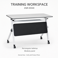Table de formation pliante moderne ArchieLeap ZQR-00540 avec roulettes, panneau de modestie noir, plateau gris clair, pieds métalliques, idéale pour les réunions de bureau flexibles