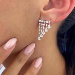Pendientes de Diamantes en Forma de Pera y Corte Redondo, Oro Blanco de 14K, Pendientes Colgantes para Novia, Regalo de Lujo para Aniversario de Bodas - Product Image 3