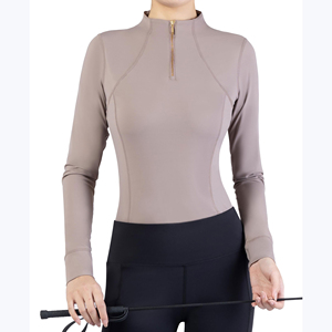 Camiseta de equitación personalizada para mujer, de manga larga, con cremallera de un cuarto, que absorbe la humedad, ropa ecuestre, tops para montar a caballo - Product Image 3