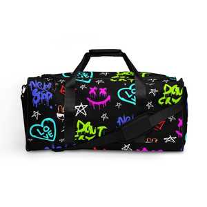 Sac de sport à imprimé graffiti style néon avec fermeture éclair, grande capacité, sac de voyage décontracté, sac de sport, motif noir multicolore - Product Image 1