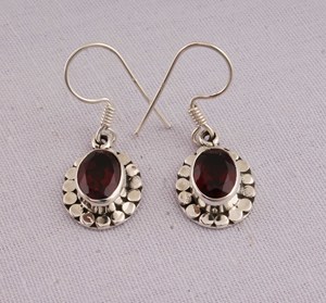 Natural Red Garnet <b>Solid</b> 925 Sterling <b>Silver</b> Handmade Vintage Luxury Drop <b>Earrings</b> for Wedding Anniversary Gift Party - Product Image 5