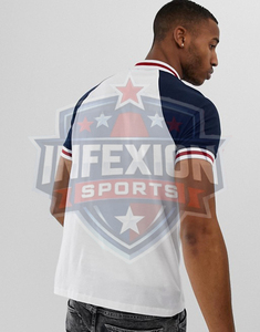 <b>Men's</b> Color Blocked <b>Polo</b> Shirt Short Sleeve <b>White</b> Navy Cotton Casual Knitted Breathable Style - Product Image 3