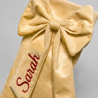 Chaussette de Noël personnalisée POD Bow avec nom brodé, chaussette familiale en velours de luxe, cadeau souvenir de Noël
