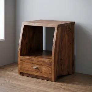 Mesa de Noche de Madera Maciza con Cajón, Mesa Auxiliar de Almacenamiento para Dormitorio, Estilo Rústico Moderno - Product Image 4