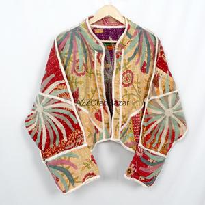 Handmade Kantha Quilted <b>Jacket</b> For Women Boho Hippie Patchwork Coat 100% Pure Cotton Vintage Floral Winter Outerwear - Product Image 1