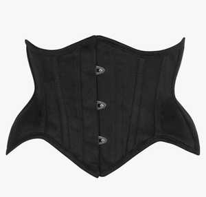 Wholesale OEM Customizable Black Da2ll Satin Curvy Front Steel Buck Steel Boned Waist Cincher Corset Lined 100%Cotton Twill lini - Product Image 1