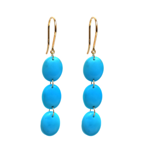 Pendientes de borla de varias hebras de turquesa azul cielo natural con cabujón de flecos de oro amarillo macizo de 18 quilates, de lujo, piedra de nacimiento de diciembre - Product Image 1
