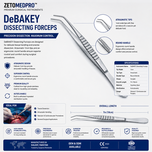 Pinzas de disección DeBAKEY con puntas atraumáticas de 1 mm de ancho, mango redondo, rectas, longitud total de 7 pulgadas (18 cm), ZETOMEDPRO - Product Image 3