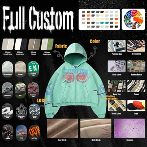 Sudadera con capucha y cremallera frontal personalizada para hombre, estilo oversize, diseño floral, serigrafiada, de algodón verde con forro polar. - Product Image 5