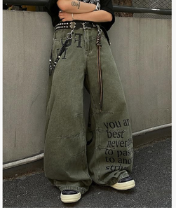 <b>Men</b> s High Waist Wide Leg Printed Denim <b>Jeans</b> Loose Fit Cotton Streetwear Autumn Style - Product Image 1