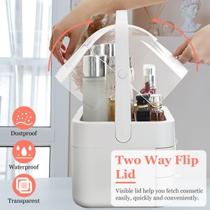 Organizzatore Portatile per Trucchi a 3 Livelli con Maniglia, Coperchio Antipolvere e Impermeabile, Scatola Contenitore Cosmetici con Espositore - Product Image 3