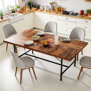 Tavolo da Pranzo in Legno Massello Rettangolare, Arredamento per Sala da Pranzo, Stabile e Assemblato, con Caratteristiche di Pietra Sinterizzata e Marmo - Product Image 4