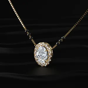 Pendentif demi-fleur en diamant ovale cultivé en laboratoire, diamant CVD, or, couleur D-E, clarté VVS-VS, certifié IGI, pour fiançailles et mariage - Product Image 5