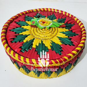 Cesta de Almacenamiento Redonda de Estilo Natural, Ligera, Duradera, Biodegradable, Hecha de Hierba Moonj Natural, con Tapa y Asa, Ecológica - Product Image 3