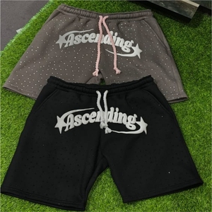 Shorts de sport décontractés pour hommes en coton épais délavé style vintage avec imprimé graphique et cordon de serrage, vente en gros - Product Image 4