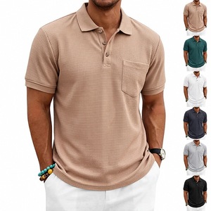 Chemise à manches courtes bleu marine pour homme avec poche, en coton tricoté, décontractée, respirante, coupe classique, 220g, séchage rapide - Product Image 3