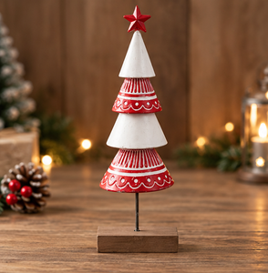 Pièce de décoration de Noël en métal Design arbre moderne en laiton AK rouge et blanc fini avec socle en bois pour décor de Noël/décor de table - Product Image 5