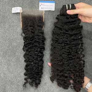 Grand stock de mèches de cheveux bouclés birmans à la vapeur, combo de closures, closure HD suisse, tissage de cheveux pour perruques et extensions de cheveux naturels - Product Image 1