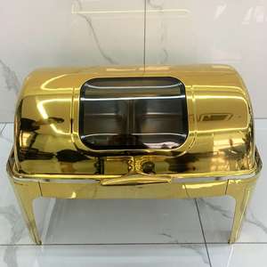 Plat à chafing classique rond en acier inoxydable avec support à combustible pour le service de plats chauds lors de fêtes et événements - Product Image 6