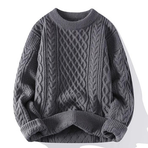 Pull décontracté pour homme en coton tricoté bleu à col rabattu, motif uni, coupe classique, automne, 100 % coton, anti-boulochage, en molleton - Product Image 6
