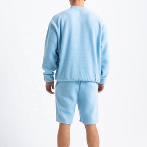 100%Cotton <b>Slim</b> <b>Fit</b> <b>Short</b> Sleeves Crew Neck Twinset T-Shirts and <b>Shorts</b> Set Sweatshirt Kangaroo Zipper Pocket <b>Men's</b> Sets - Product Image 3