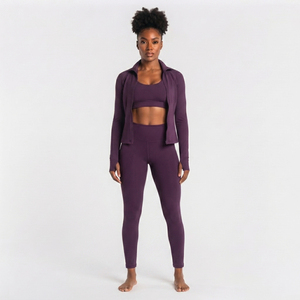 Ensemble de yoga 3 pièces pour femme : veste légère, brassière dos nageur et leggings – Tenue de fitness 3 pièces pour femme - Product Image 2