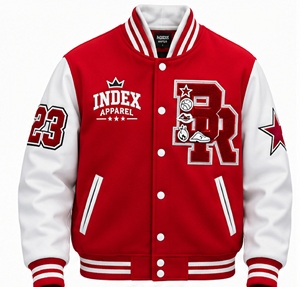 เสื้อแจ็คเก็ตวาร์ซิตี้ปักลายสำหรับผู้ชายจาก Index Apparel แบบมีกระดุมแป๊ก สีสันตัดกัน สไตล์เบสบอล - Product Image 1
