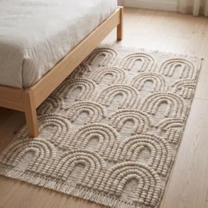 Modern Handwoven Cream Beige Wool <b>Rug</b> Anti-Slip Medium Pile Solid Color Area Carpet Fringe Living Room Bedroom <b>Boho</b> Home - Product Image 3