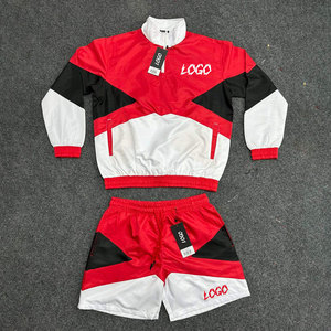 Hot Selling Color Panel Men's Quarter-<b>Zip</b> Windbreaker Short Set Streetwear Summer Fashion 2 Piece Sports Jacket & Short Set - Product Image 2