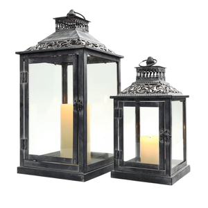 Vintage Style <b>Black</b> Metal & Tempered Glass Hanging <b>Lantern</b> for Indoor Outdoor Home Garden Wedding Party Decoration In Best Price - Product Image 3