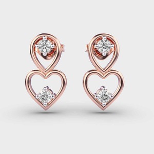 IGI Certified Lab Grown Round Diamond Heart <b>Drop</b> Earrings 9K Yellow / White / Rose Gold Double Heart Diamond Earrings for Women - Product Image 5
