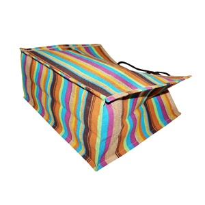 Asa de cuerda de algodón de alta calidad con estampado de rayas multicolor personalizado, bolsa de yute laminada PP - Product Image 4