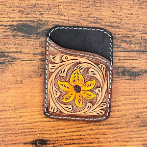 Porte-cartes de crédit en cuir repoussé de qualité extrême étui à cartes tournesol portefeuille de poche en cuir véritable occidental cadeau pour elle et lui - Product Image 2