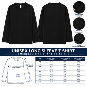 Custom Unisex Black Long Sleeve T Shirt Relaxed Fit Cotton Jersey <b>Crewneck</b> with Tonal Embroidered Logo OEM Private Label Manufac - Product Image 4