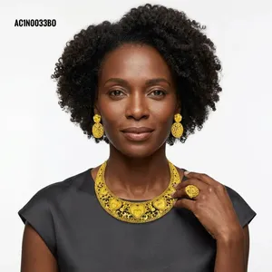 Conjunto de collar africano con diseño de corazón de lujo, chapado en oro, joyería nupcial para bodas nigerianas y etíopes - Product Image 2