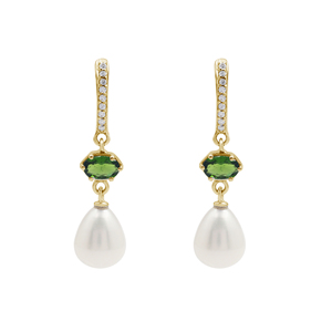 Boucles d'oreilles pendantes en argent sterling S925 pur à 100% avec diopside chromé et perle d'eau douce ovale, bijoux fins classiques pour femmes - Product Image 5