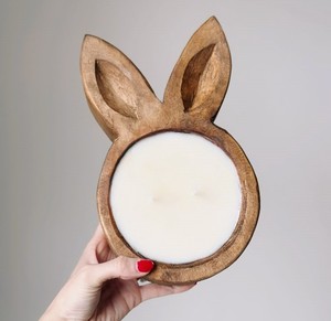 Bol à bougie en bois motif lapin mignon pour la maison, les mariages, Pâques et les fêtes – Nouveau récipient à bougie en pâte pour table, restaurants et cafés - Product Image 1