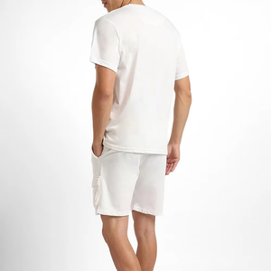 Men's Cotton Casual T-Shirt <b>Set</b> With Pocket And Cargo Shorts Summer Breathable <b>Knitted</b> Solid Design Crew Neck - Product Image 2