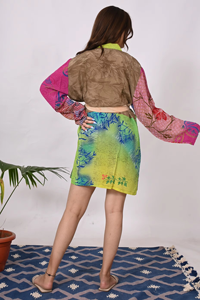 Women's <b>Boho</b> Beach Woven Silk <b>Long</b> Sleeve Wrap <b>Dress</b> Summer Party Wear Handmade Floral Print Short <b>Dress</b> - Product Image 5