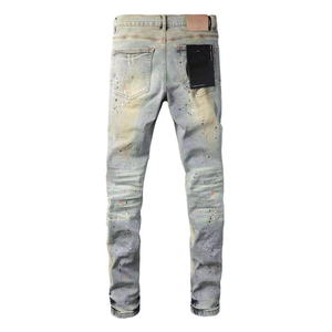 Nuevos Jeans Slim Fit para Hombre 2025, Pantalones Ajustados con Estampado Desgastado, Cintura Media, Estilo Urbano, con Efecto de Reparación de Pintura y Suavizante - Product Image 1