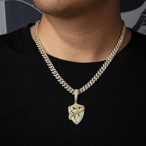 Iced Out Shield Pendant Necklace 18K Gold Plated Hip Hop Jewelry for Men - Product Image 1