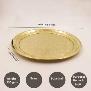 Plateau de Puja en laiton artisanal gravé motif floral, assiette Aarti, baratan traditionnel pour la maison, le temple et les rituels festifs - Product Image 6