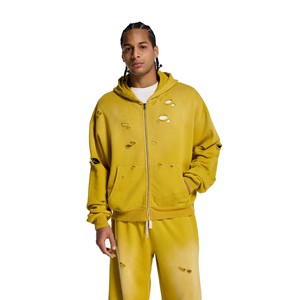 Conjunto Deportivo Amarillo para Hombre con Capucha y Cordón Ajustable, Corte Regular, Largo Completo, Informal de Invierno, Color Sólido, Algodón Transpirable - Product Image 3
