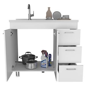 Mobile da Cucina Bianco Ferretti con Doppia Anta, Tre Cassetti e Quattro Gambe - Product Image 5