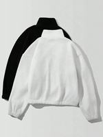 Sweat-shirt polaire unisexe surdimensionné à demi-zip, couleur unie, col montant, manches classiques, décontracté, pour l'hiver