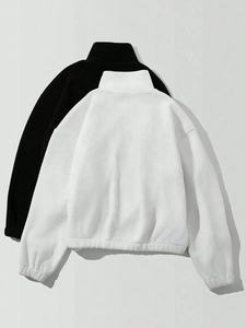 Sweat-shirt polaire unisexe surdimensionné à demi-zip, couleur unie, col montant, manches classiques, décontracté, pour l'hiver - Product Image 2
