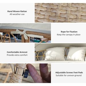 Set di Mobili da Giardino con Lettino Rotondo da Esterno, Tettoia Retrattile e Divano Sezionale in Rattan PE con Cuscini - Product Image 4